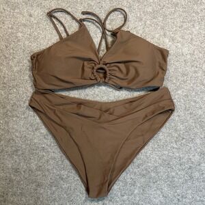 Unbranded Ring Detail Bikini Set XL Brown High Waist Two Piece Swimsuit